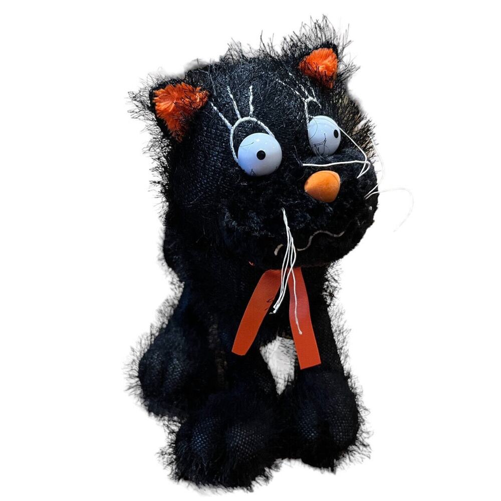 Carlton Cards Black Scary Halloween Cat Plush Stuffed Animal 13” Tall Vintage
